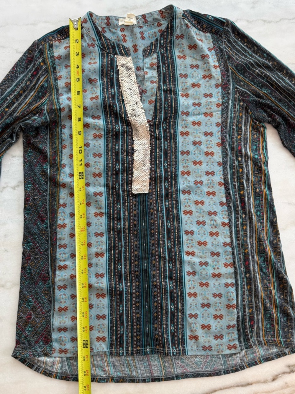 Anthropologie Tiny Devas Aztec Print Peasant Top Sequin Neckline Boho Size S - Picture 5 of 12